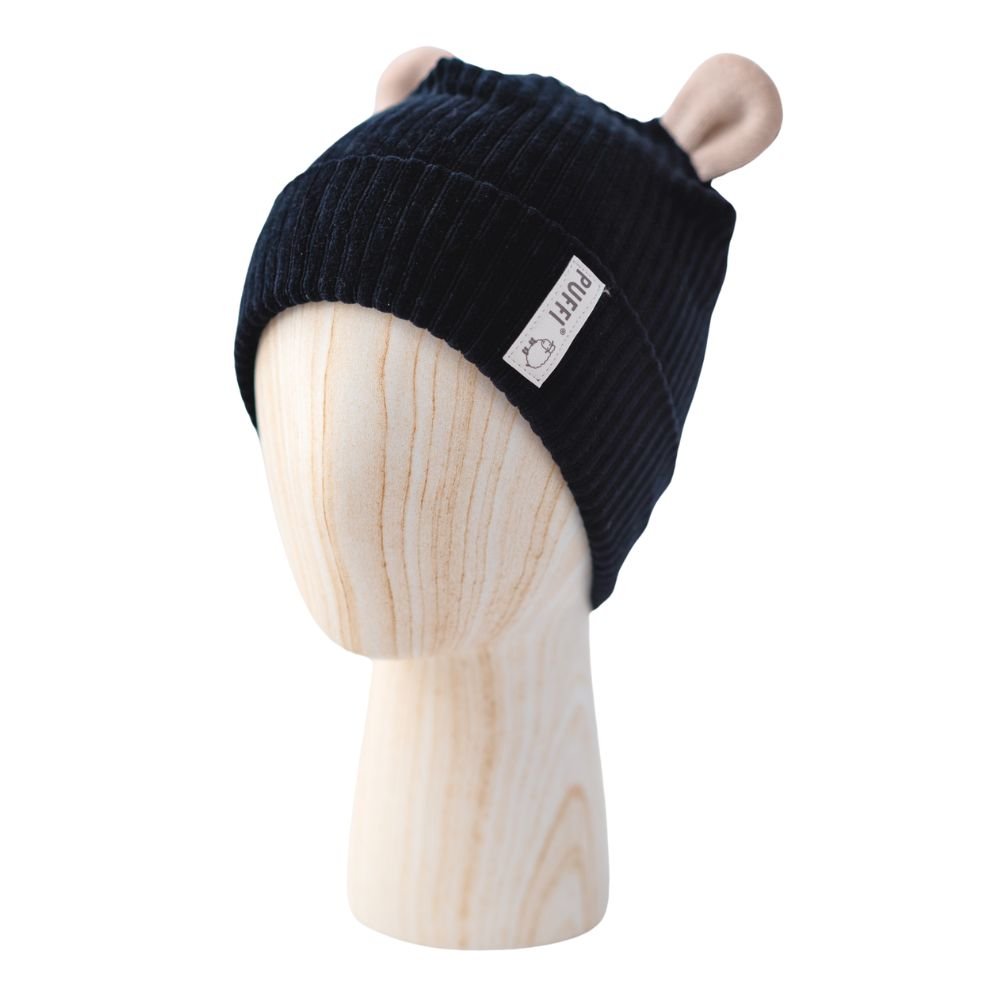 Beanie - MEDO pliš ribbed ČRNA - PUFFI