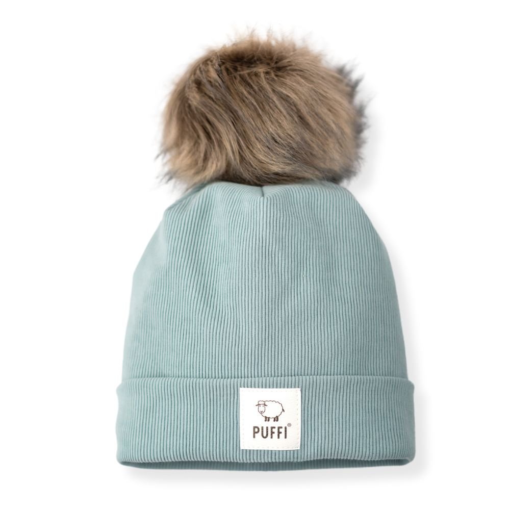 Odrasla kapa Beanie + POM POM - Ribbed MINT - PUFFI