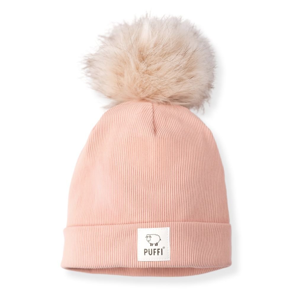 Odrasla kapa Beanie + POM POM - Ribbed PUDER ROZA - PUFFI