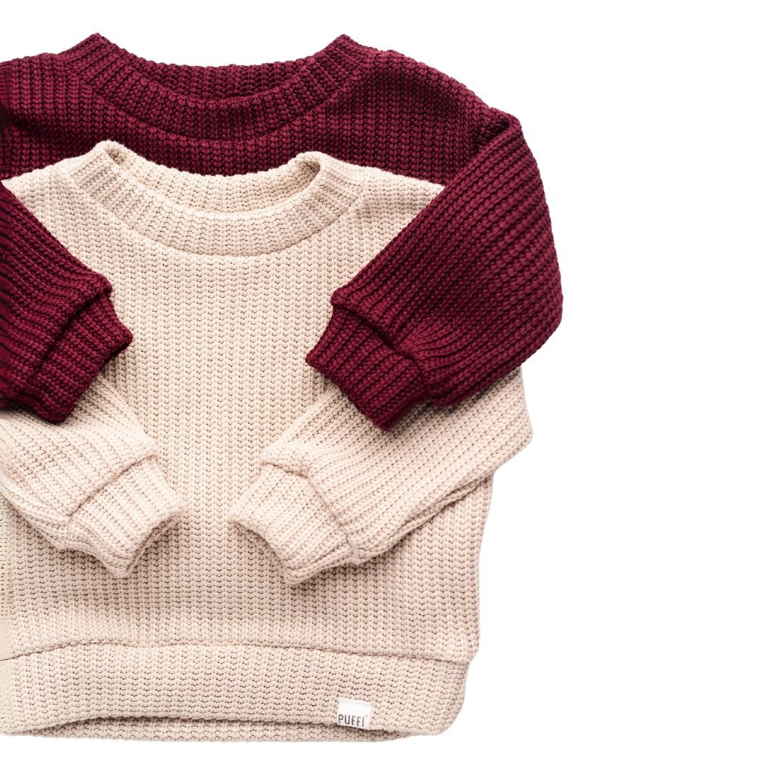 Odrasla Oversized Jopa - Cable Knit Bordeaux - PUFFI