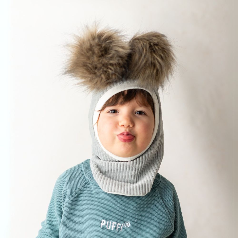 Otroška kapa Balaclava - Mint + POM POM - PUFFI