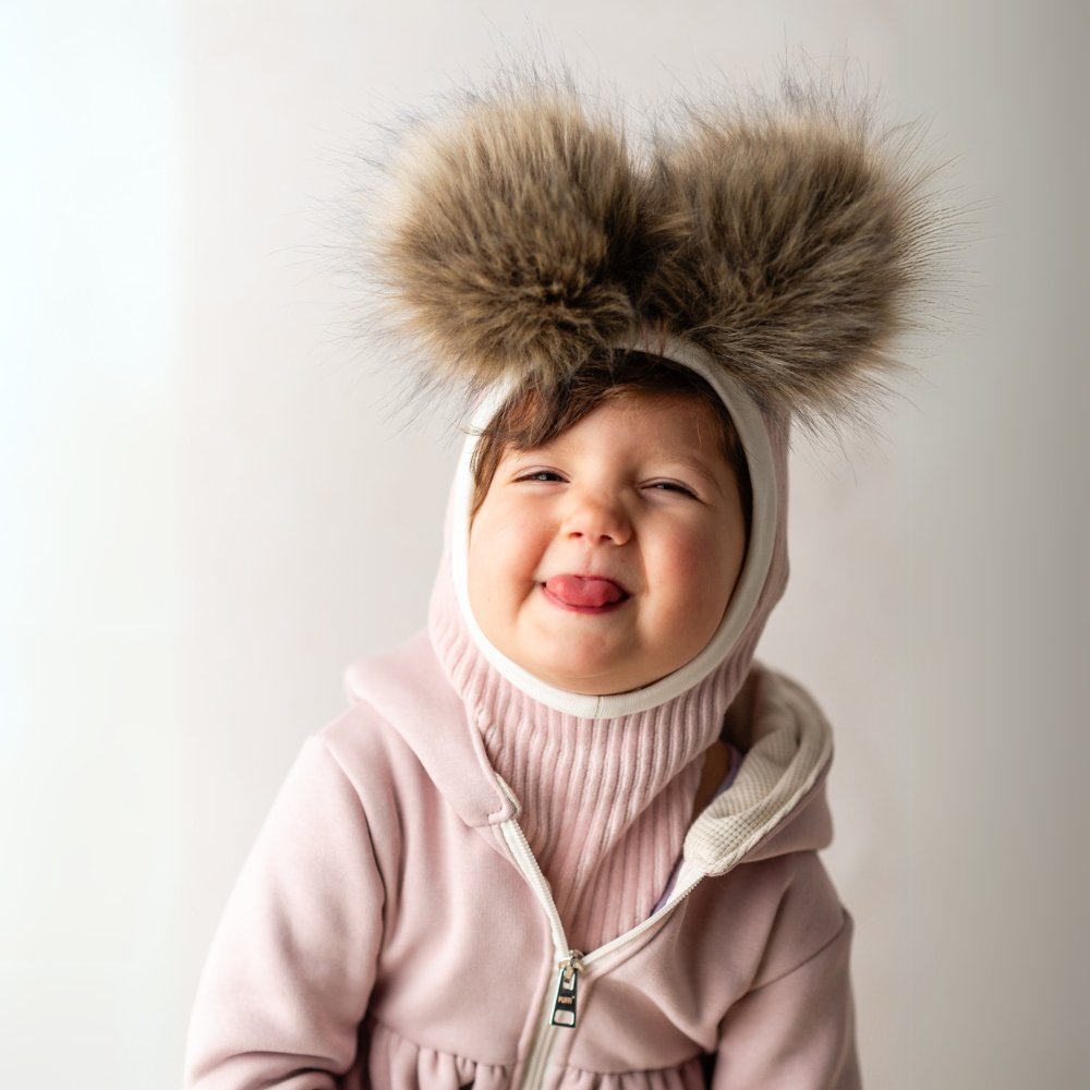 Otroška kapa Balaclava - Roza + POM POM - PUFFI