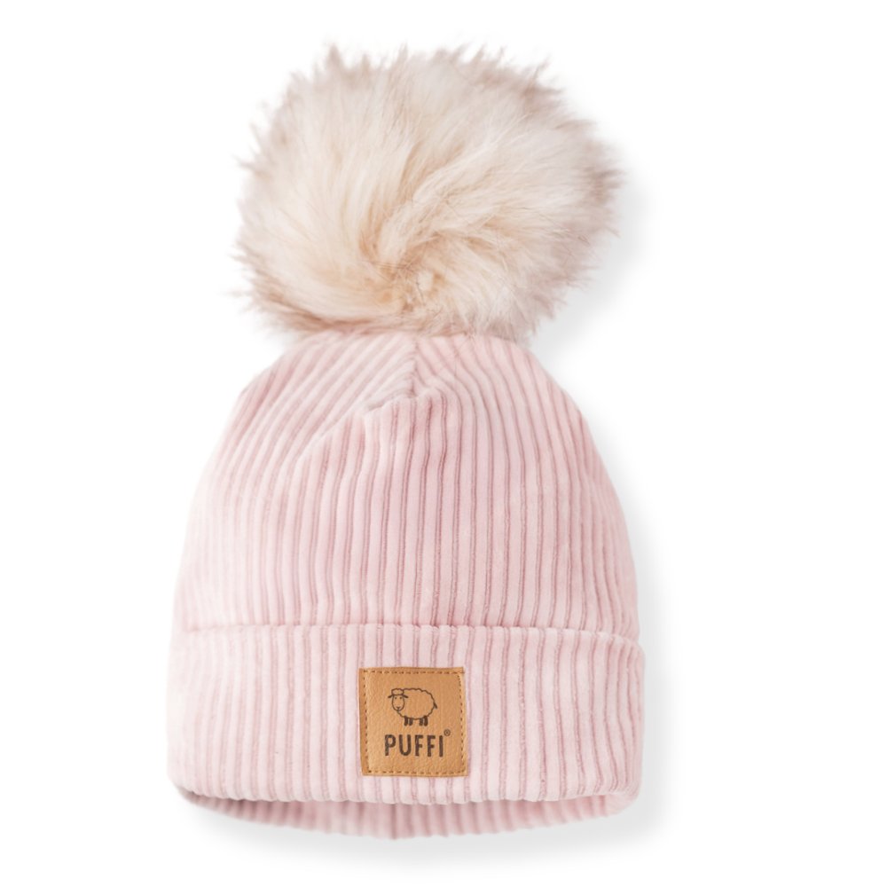 Otroška kapa Beanie + POMPOM - PLIŠ Ribbed CUTIE ROSE - PUFFI