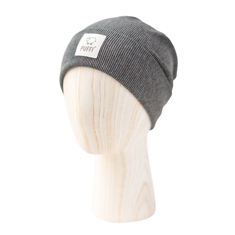 Otroška kapa Beanie - Ribbed TEMNO SIVA - PUFFI